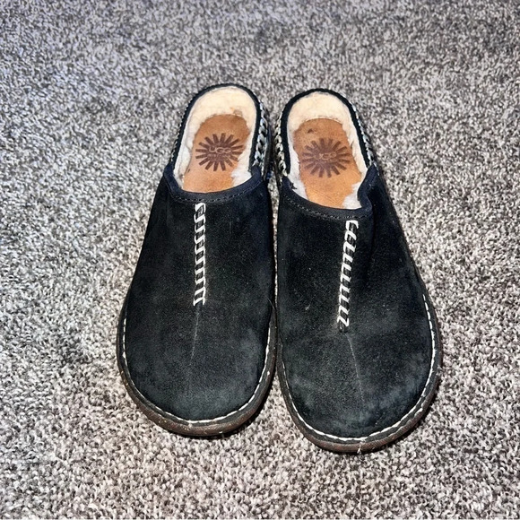 Ugg Australia Kohala Black Suede Leather Slippers Mules Clogs slip on Size 6  ❤️ - Picture 1 of 5